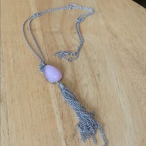 Silver-Tone Pink Stone Tassel Pendant Necklace